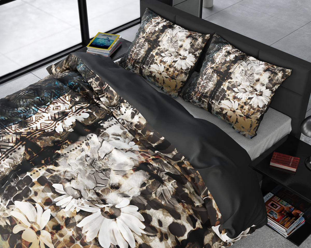 Dekbedovertrek katoensatijn Aluna meerkleurig bloemen- en dierenprint 200 x 220 cm, met 2 kussenslopen 60 x 70 cm