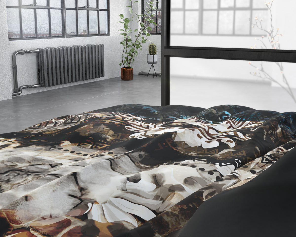 Dekbedovertrek katoensatijn Aluna meerkleurig bloemen- en dierenprint 200 x 220 cm, met 2 kussenslopen 60 x 70 cm