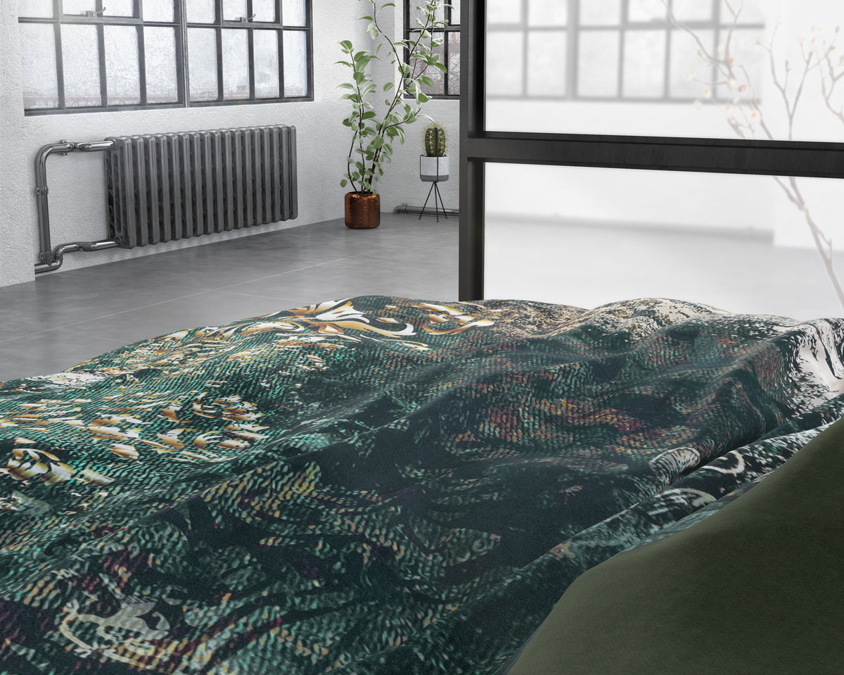 Dekbedovertrek katoensatijn Nairobi groen 200 x 220 cm, met kussenslopen 60 x 70 cm, slaapkamer