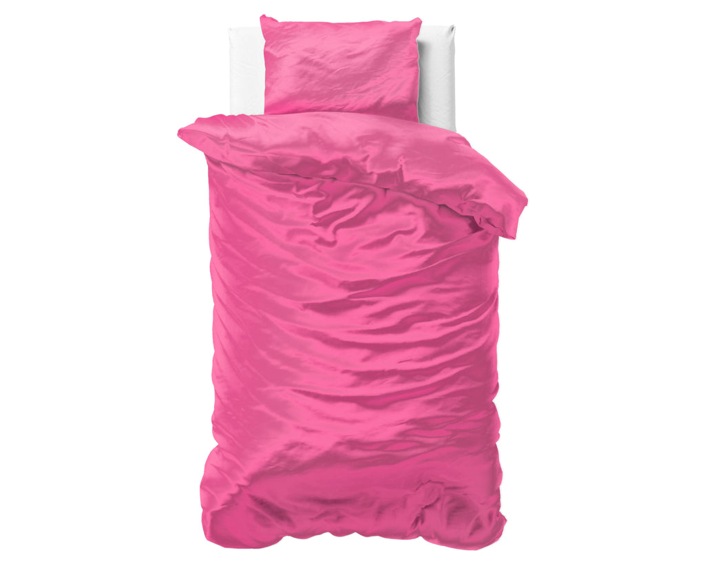 Dekbedovertrek micropercal satijn effen fel roze 140 x 220 cm, met kussensloop 60 x 70 cm