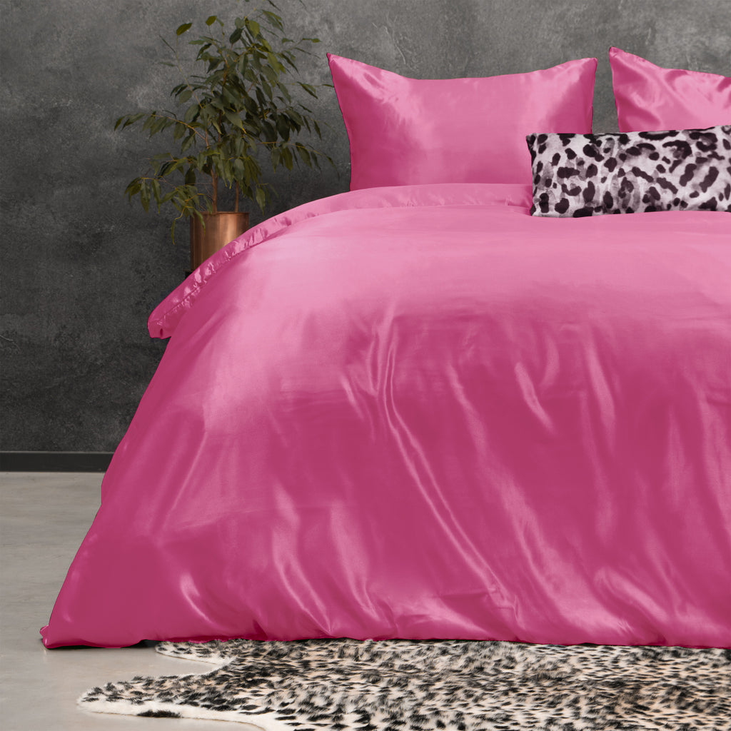 Dekbedovertrek micropercal satijn effen fel roze 200 x 220 cm, met 2 kussenslopen 60 x 70 cm
