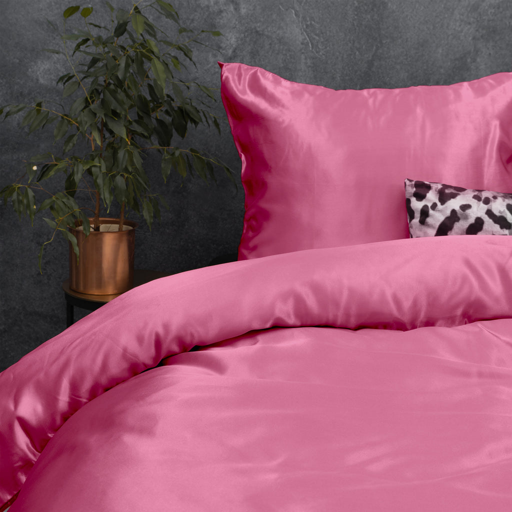 Dekbedovertrek micropercal satijn effen fel roze 200 x 220 cm, met 2 kussenslopen 60 x 70 cm