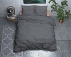 Dekbedovertrek flanel katoenmix antraciet 140 x 220 cm, met 1 kussensloop 60 x 70 cm, slaapkamer