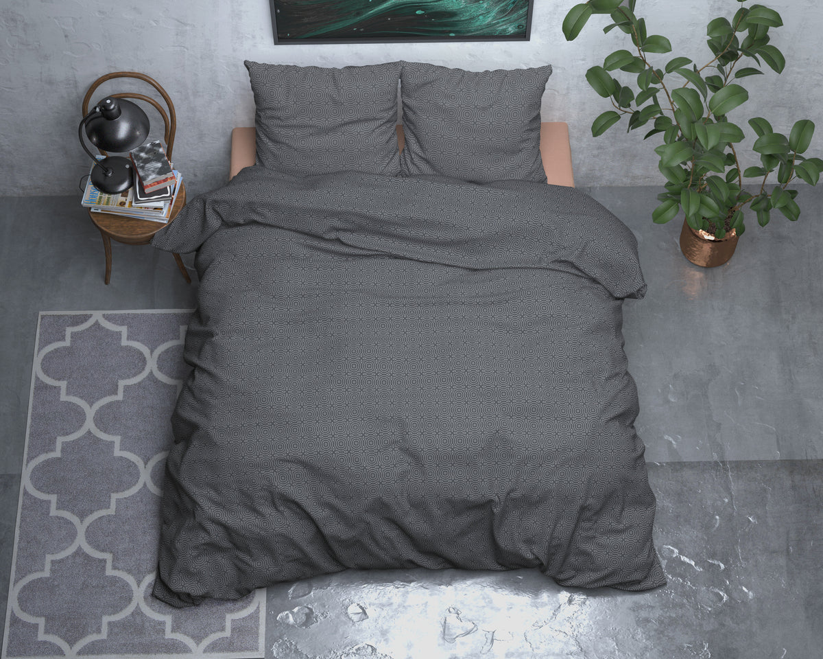 Dekbedovertrek flanel katoenmix antraciet 140 x 220 cm, met 1 kussensloop 60 x 70 cm, slaapkamer