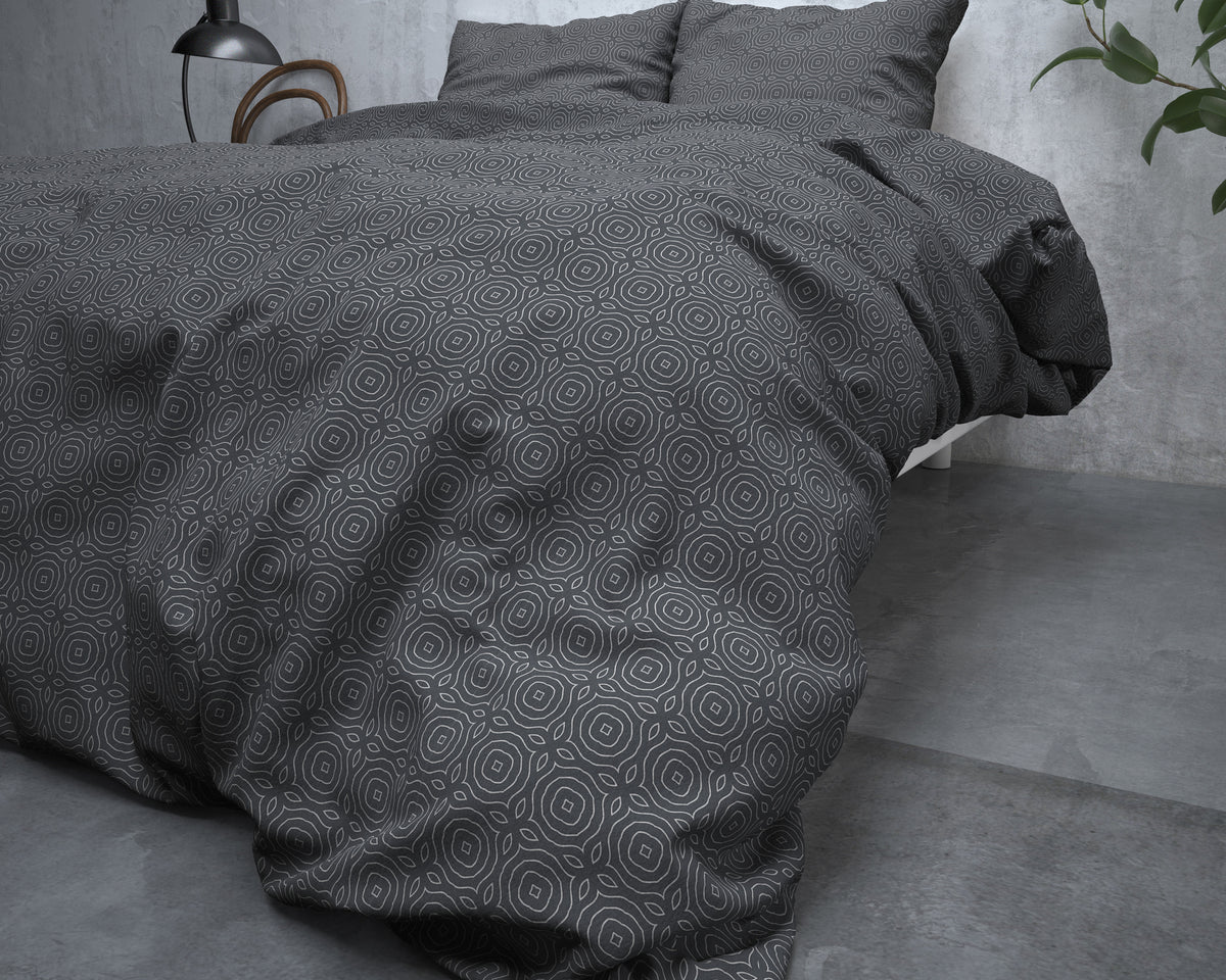 Dekbedovertrek flanel katoenmix antraciet 140 x 220 cm, met 1 kussensloop 60 x 70 cm, slaapkamer
