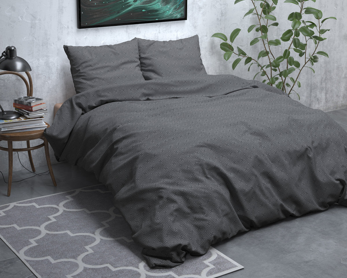 Dekbedovertrek flanel katoenmix antraciet 140 x 220 cm, met 1 kussensloop 60 x 70 cm, slaapkamer