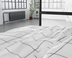 Dekbedovertrek katoensatijn wit met zwarte ruitprint 140 x 220 cm, met kussenslopen 60 x 70 cm