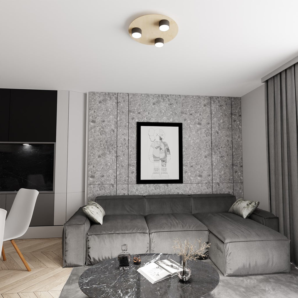 Plafondlamp gepoedercoat staal Scandinavisch Pixo 3 zwart, met 3 fittingen, voor woonkamer, slaapkamer en kantoor