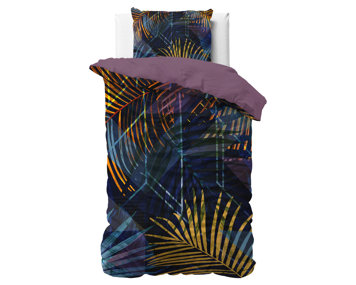 Dekbedovertrek katoensatijn Wild Marina marineblauw 140 x 220 cm, met 1 kussensloop 60 x 70 cm