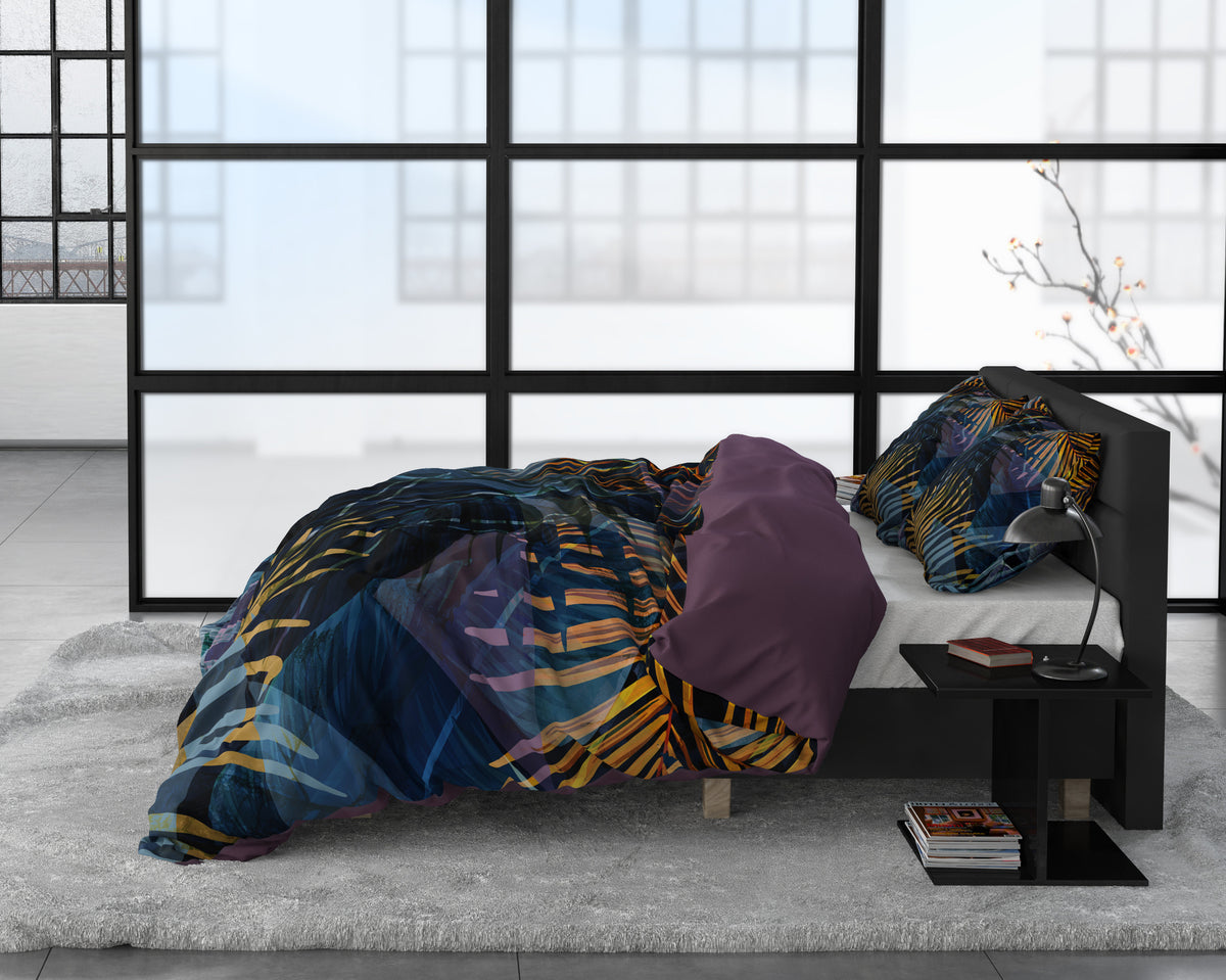 Dekbedovertrek katoensatijn Wild Marina marineblauw 140 x 220 cm, met 1 kussensloop 60 x 70 cm