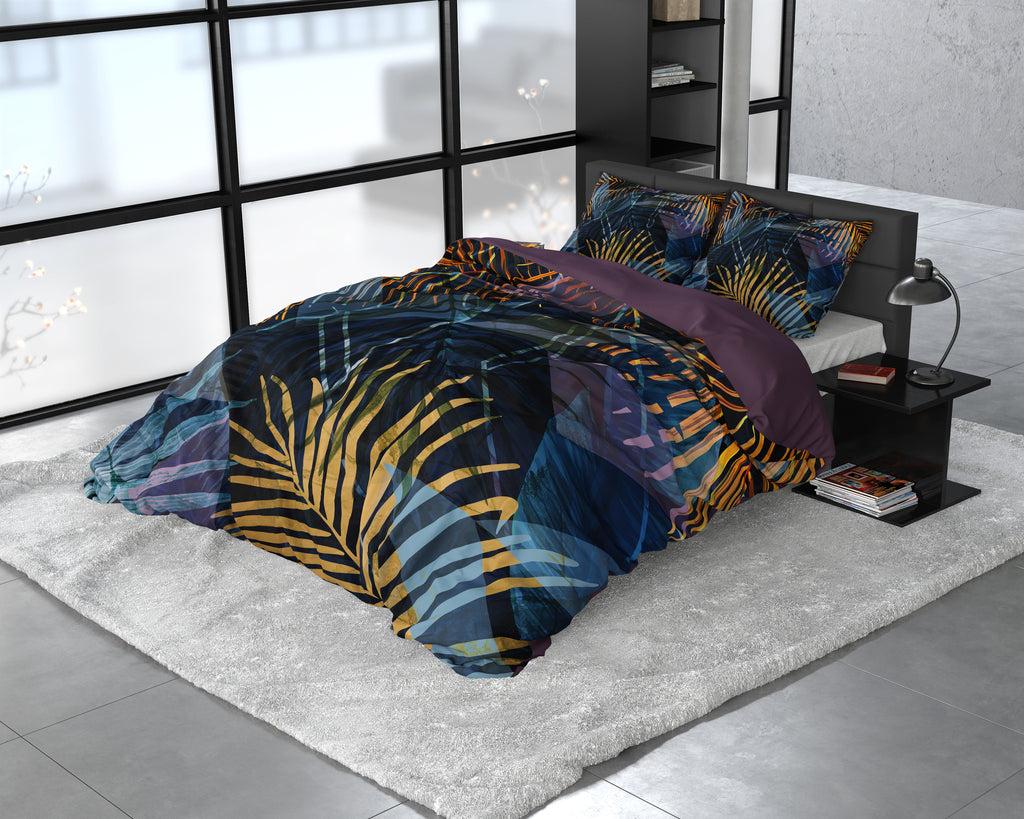Dekbedovertrek katoensatijn Wild Marina marineblauw 140 x 220 cm, met 1 kussensloop 60 x 70 cm