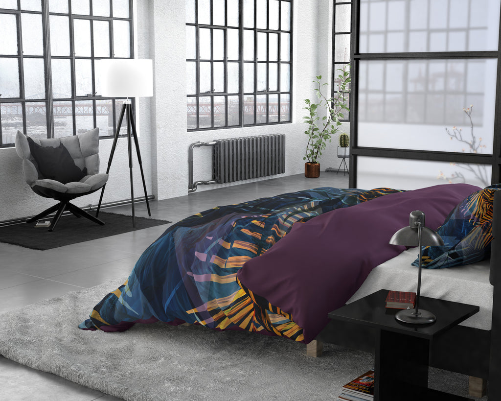 Dekbedovertrek katoensatijn Wild Marina marineblauw 140 x 220 cm, met 1 kussensloop 60 x 70 cm