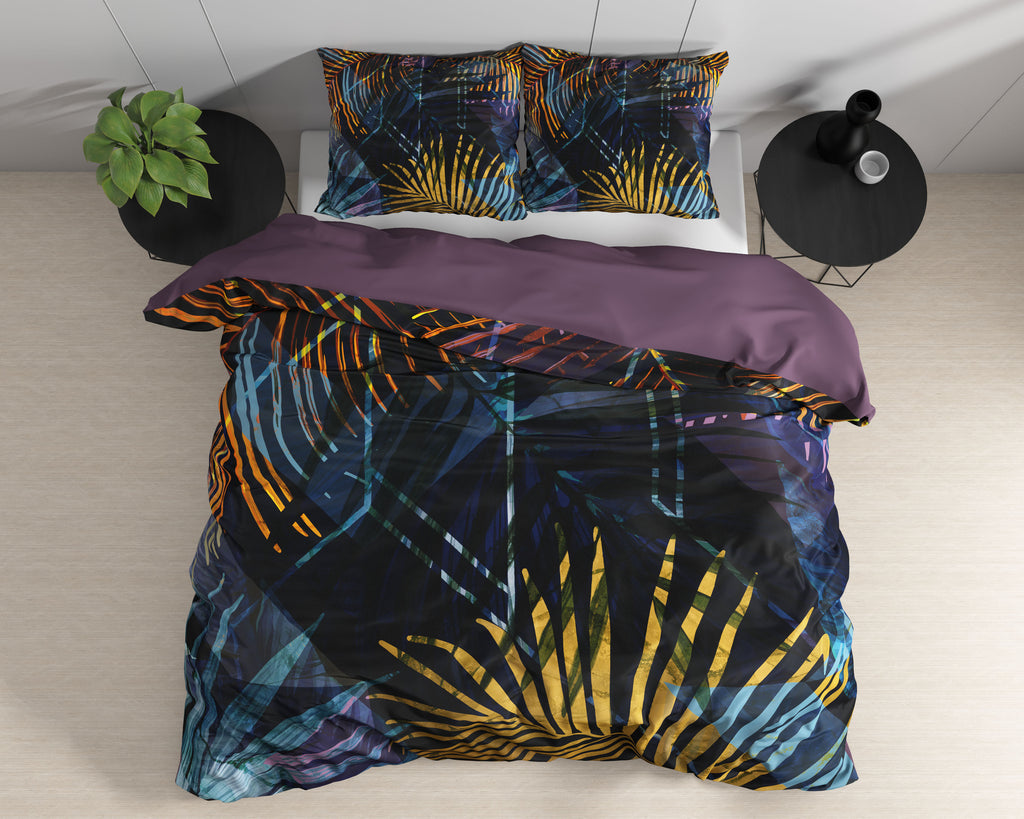 Dekbedovertrek katoensatijn Wild Marina marineblauw 140 x 220 cm, met 1 kussensloop 60 x 70 cm
