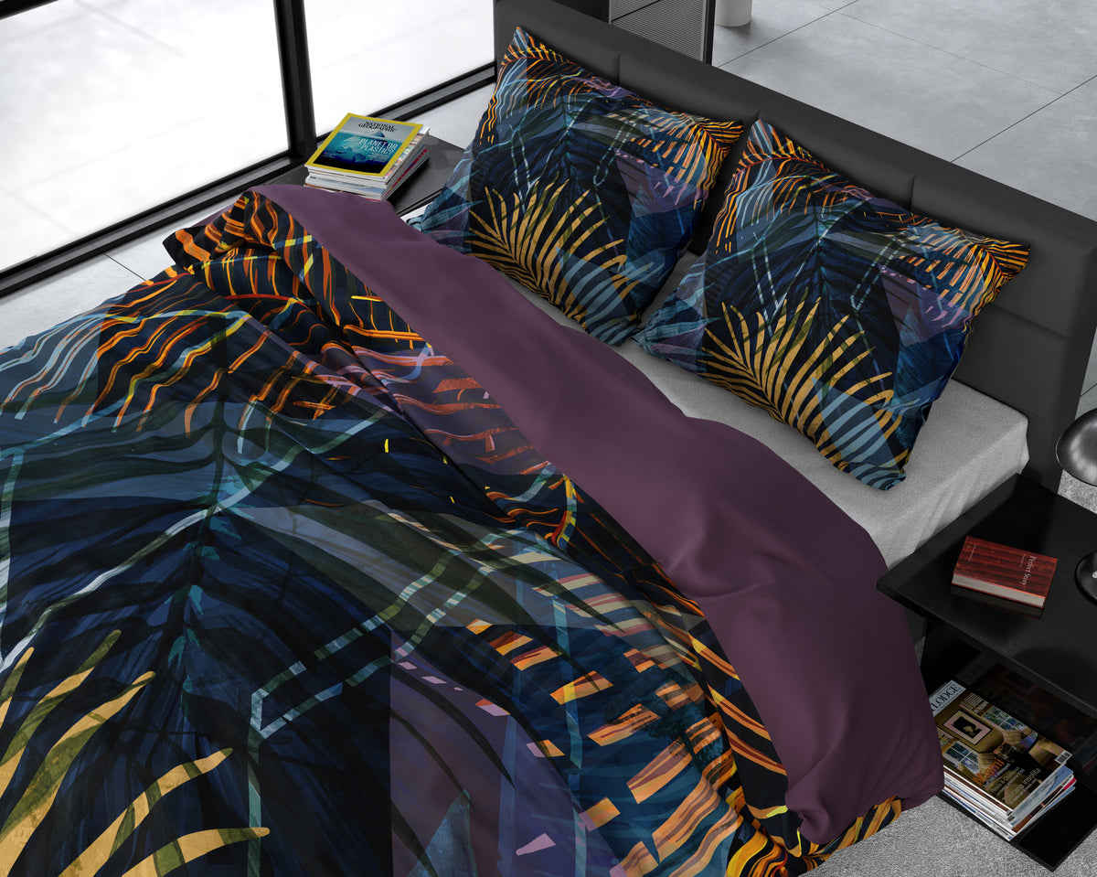 Dekbedovertrek katoensatijn Wild Marina marineblauw 140 x 220 cm, met 1 kussensloop 60 x 70 cm