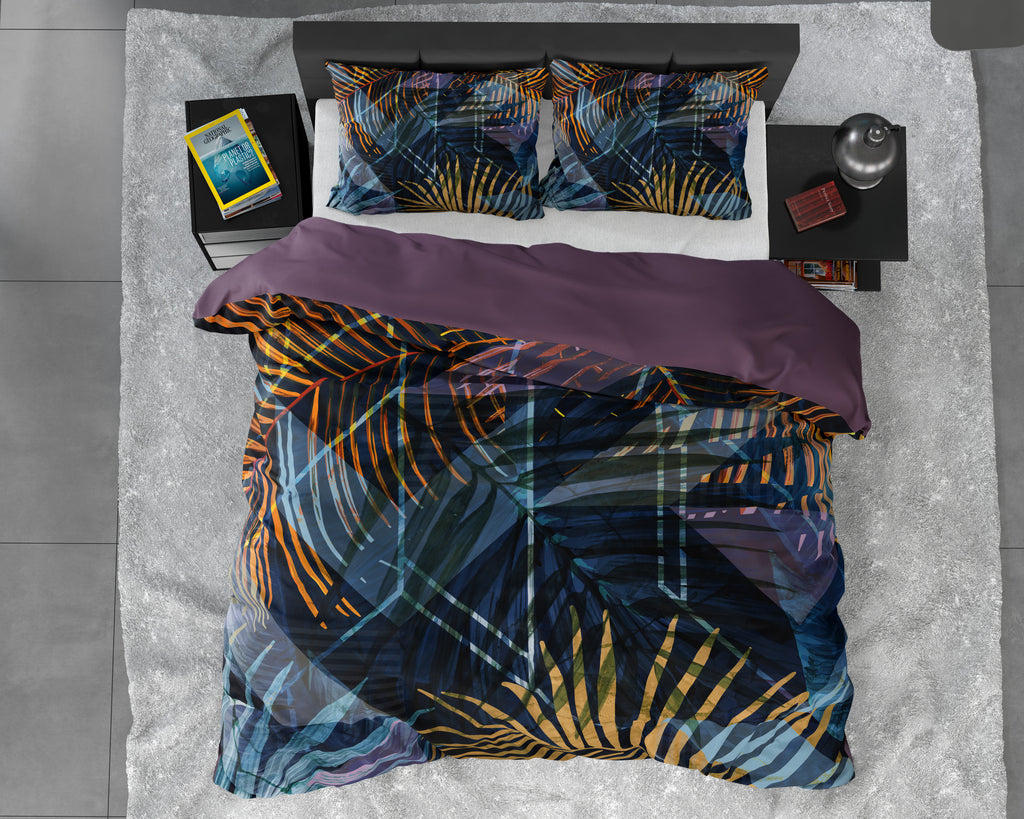 Dekbedovertrek katoensatijn Wild Marina marineblauw 140 x 220 cm, met 1 kussensloop 60 x 70 cm