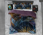Dekbedovertrek katoensatijn Wild Marina marineblauw 140 x 220 cm, met 1 kussensloop 60 x 70 cm