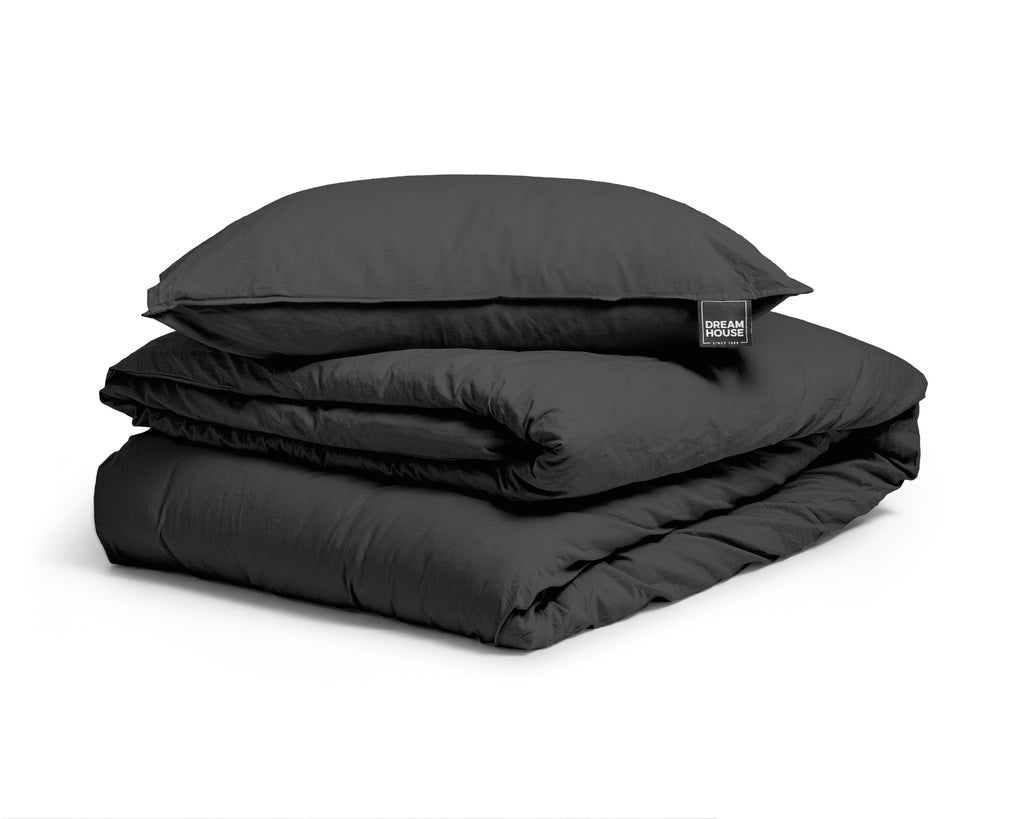 Dekbedovertrek katoen stonewashed antraciet 140 x 220 cm, met kussensloop 60 x 70 cm