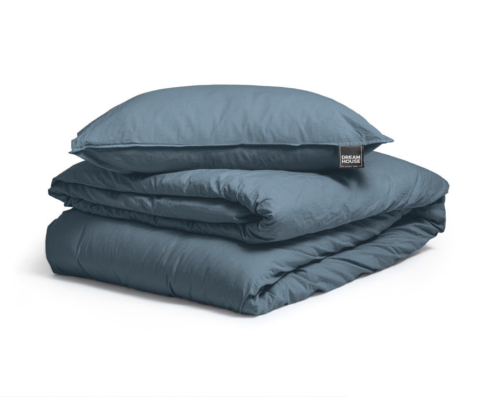 Dekbedovertrek katoen stonewashed blauw 140 x 220 cm, met 1 kussensloop 60 x 70 cm