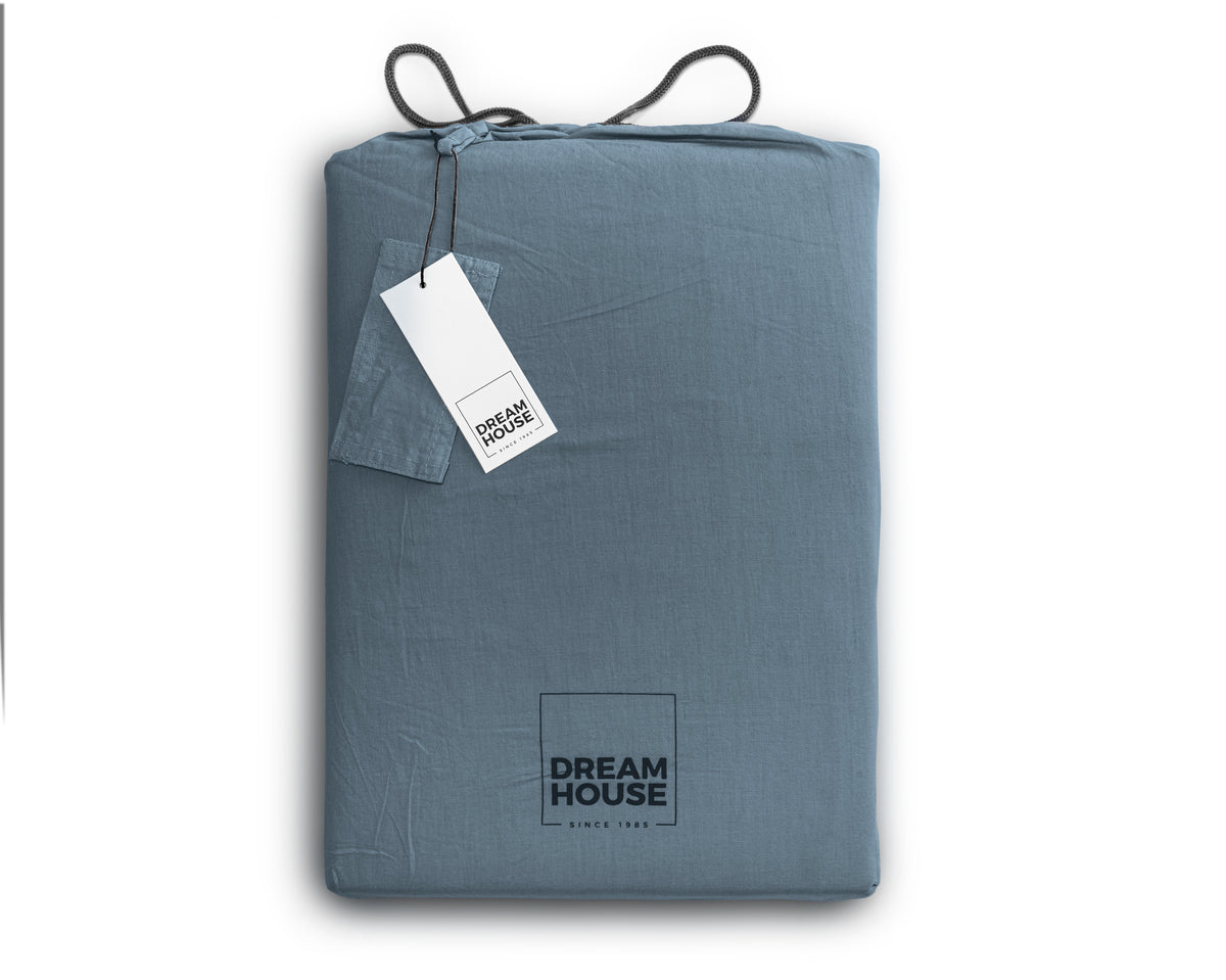 Dekbedovertrek katoen stonewashed blauw 140 x 220 cm, met 1 kussensloop 60 x 70 cm