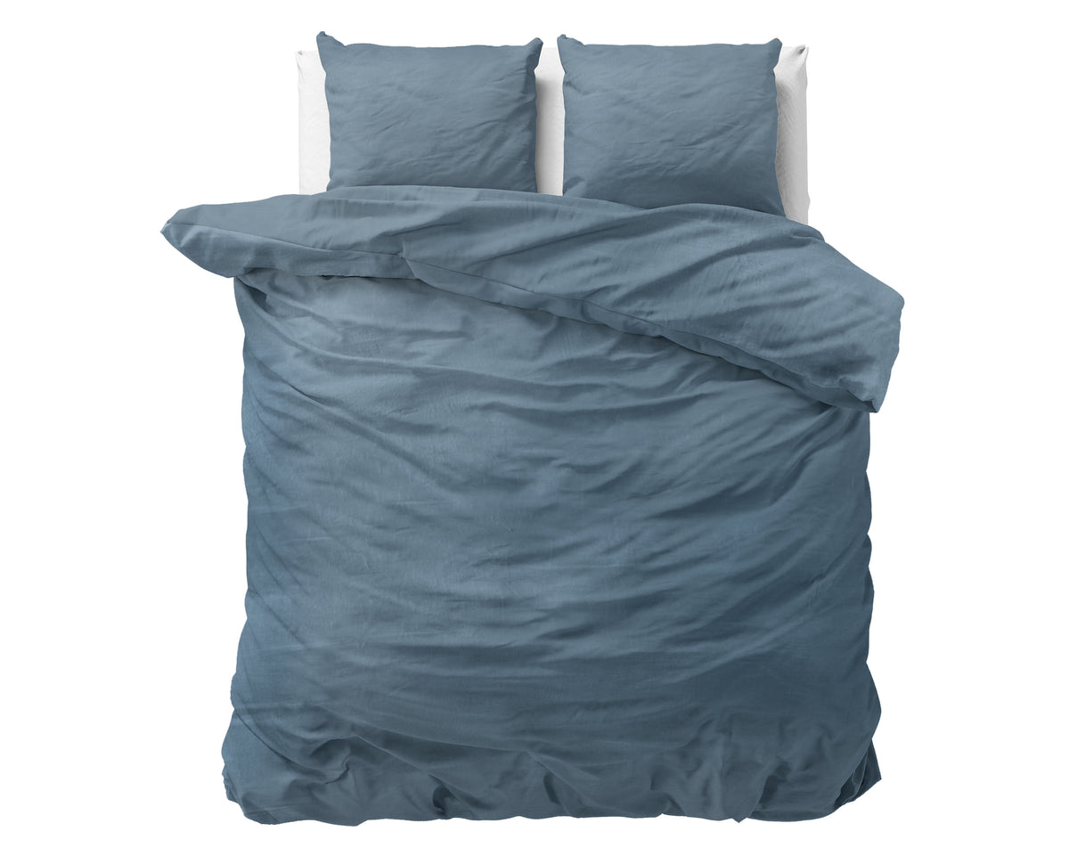 Dekbedovertrek katoen stonewashed blauw 200 x 220 cm, met kussenslopen 60 x 70 cm voor de slaapkamer
