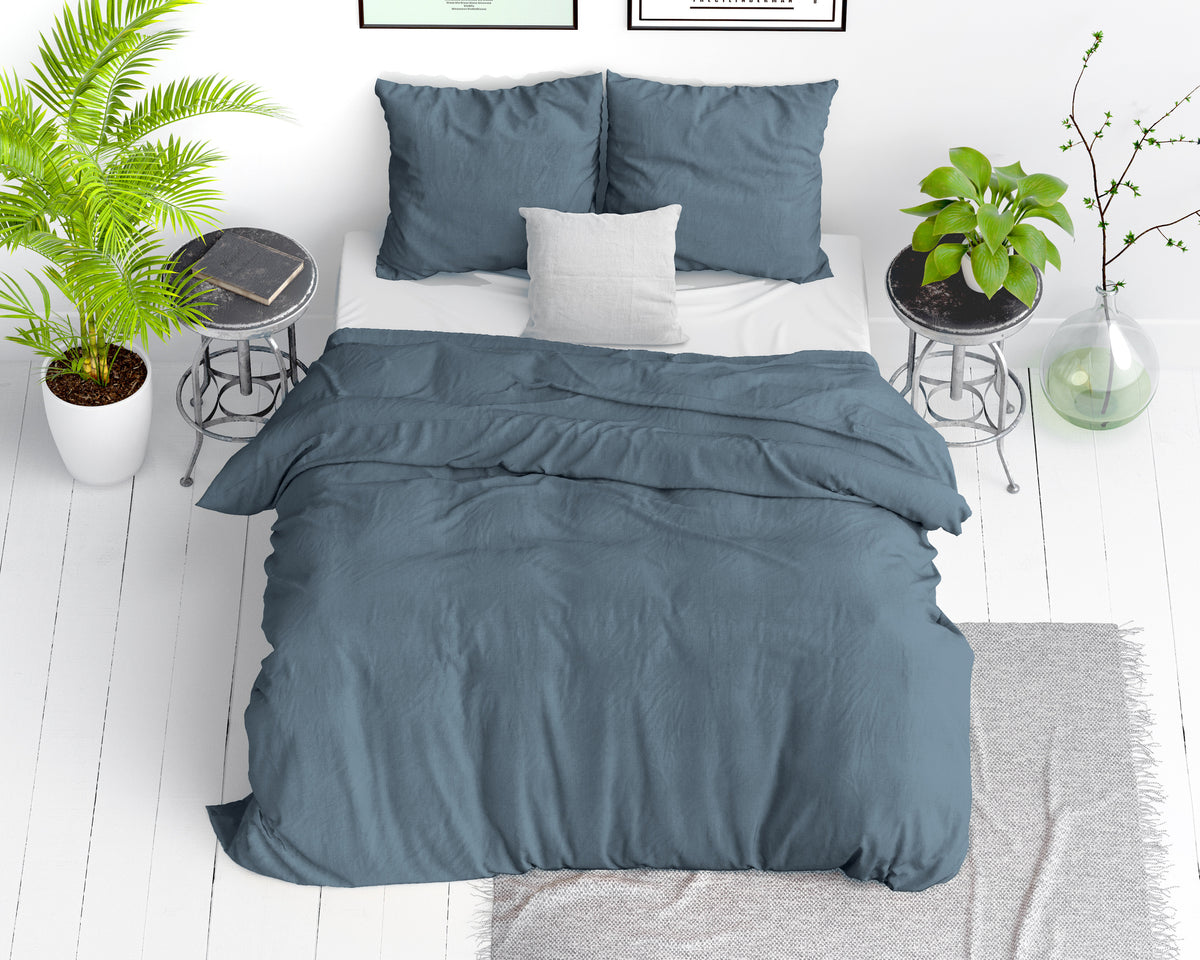 Dekbedovertrek katoen stonewashed blauw 200 x 220 cm, met kussenslopen 60 x 70 cm voor de slaapkamer