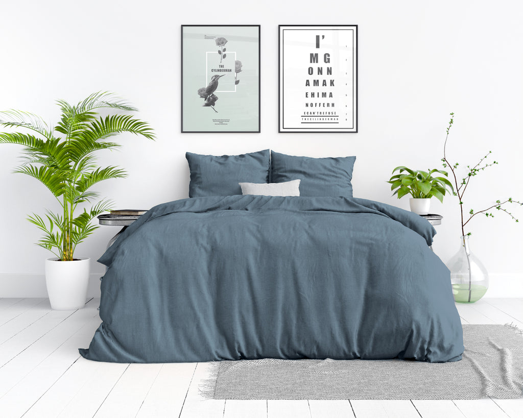Dekbedovertrek katoen stonewashed blauw 200 x 220 cm, met kussenslopen 60 x 70 cm voor de slaapkamer