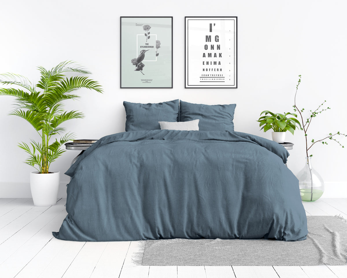 Dekbedovertrek katoen stonewashed blauw 200 x 220 cm, met kussenslopen 60 x 70 cm voor de slaapkamer