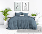 Dekbedovertrek katoen stonewashed blauw 240 x 220 cm, met kussenslopen 60 x 70 cm en drukknopen