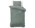 Dekbedovertrek katoen stonewashed groen 140 x 220 cm, met kussenslopen 60 x 70 cm