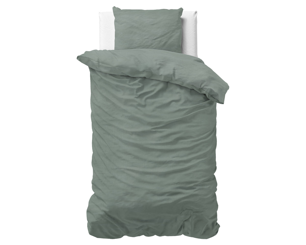 Dekbedovertrek katoen stonewashed groen 140 x 220 cm, met kussenslopen 60 x 70 cm