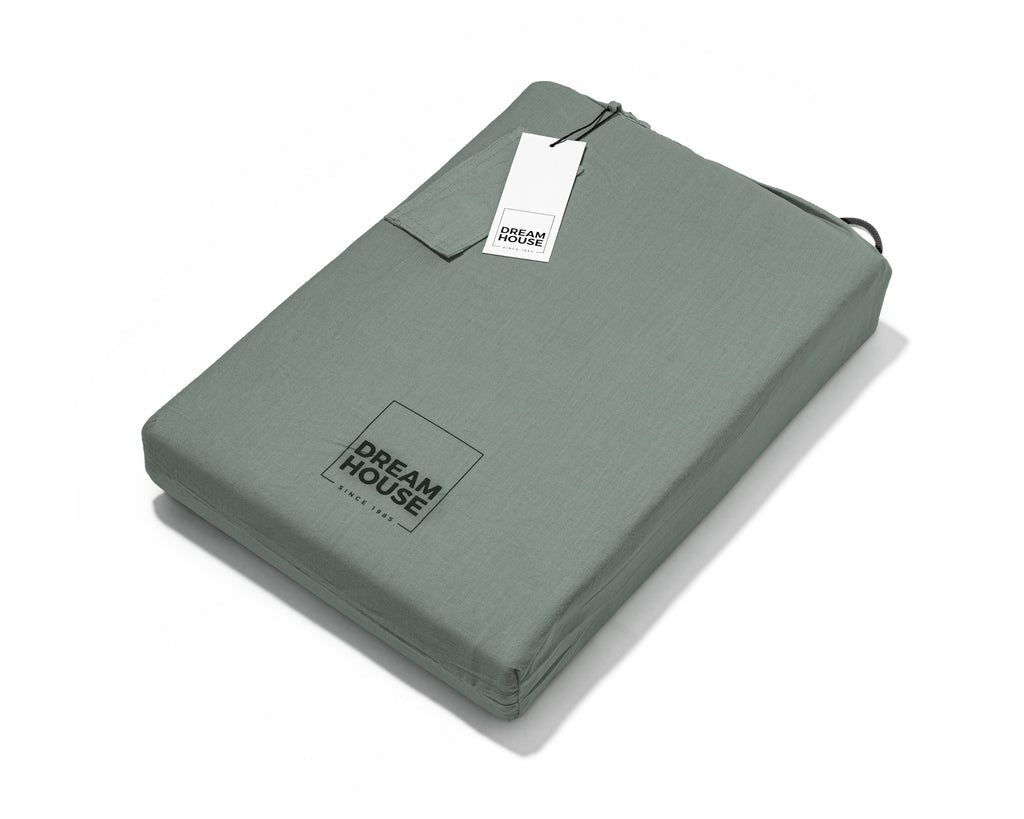 Dekbedovertrek katoen stonewashed groen 140 x 220 cm, met kussenslopen 60 x 70 cm