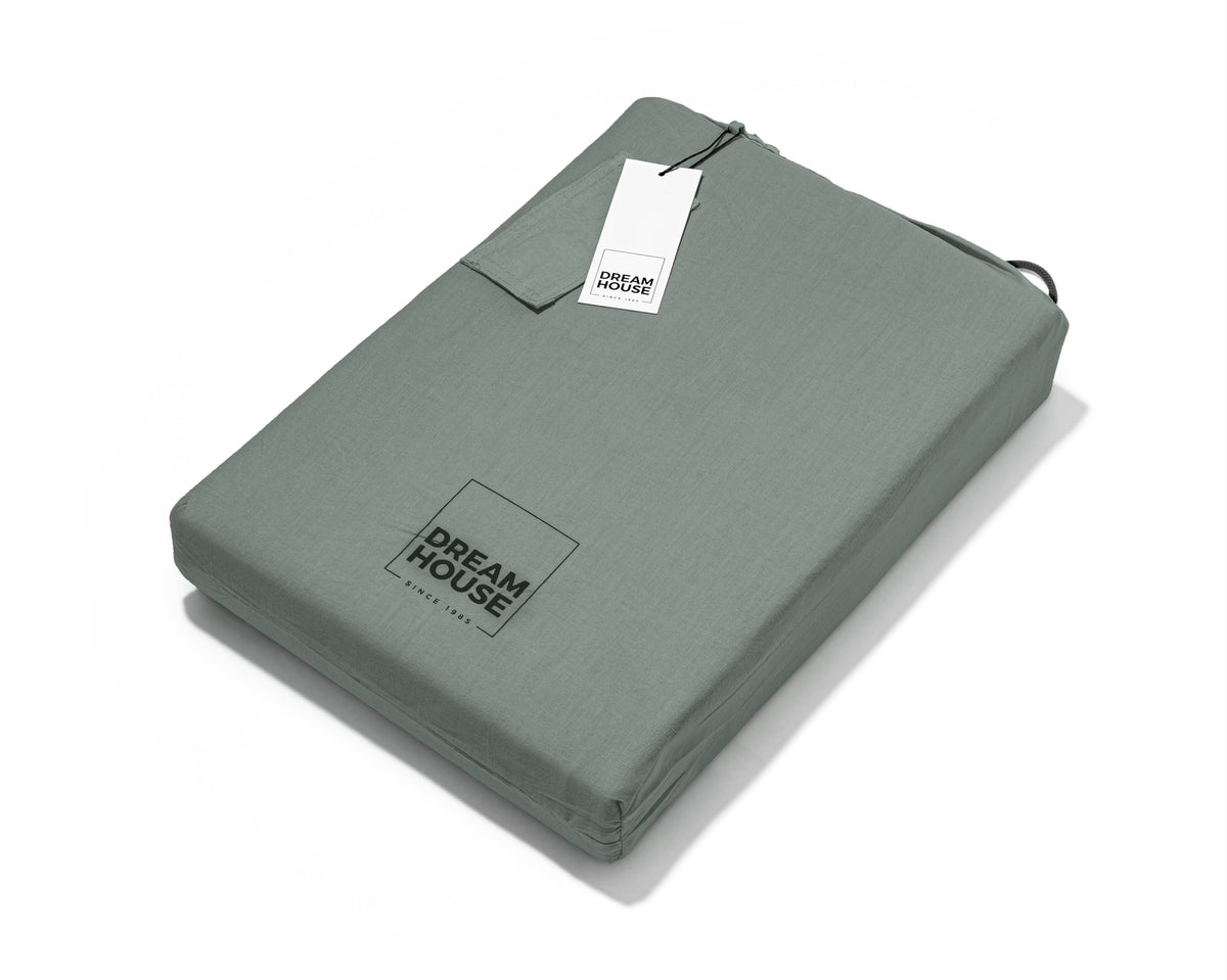 Dekbedovertrek katoen stonewashed groen 140 x 220 cm, met kussenslopen 60 x 70 cm