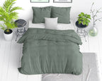 Dekbedovertrek katoen stonewashed groen 140 x 220 cm, met kussenslopen 60 x 70 cm