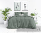 Dekbedovertrek katoen stonewashed groen 140 x 220 cm, met kussenslopen 60 x 70 cm