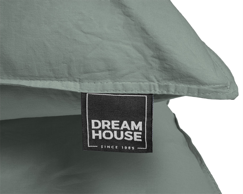Dekbedovertrek katoen stonewashed groen 140 x 220 cm, met kussenslopen 60 x 70 cm