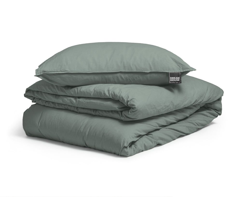 Dekbedovertrek katoen stonewashed groen 140 x 220 cm, met kussenslopen 60 x 70 cm