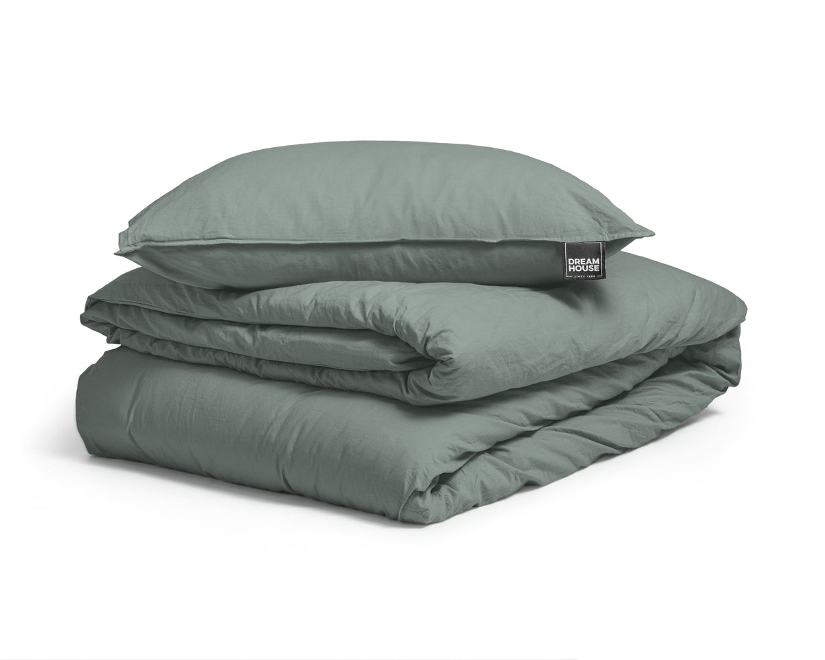 Dekbedovertrek katoen stonewashed groen 140 x 220 cm, met kussenslopen 60 x 70 cm