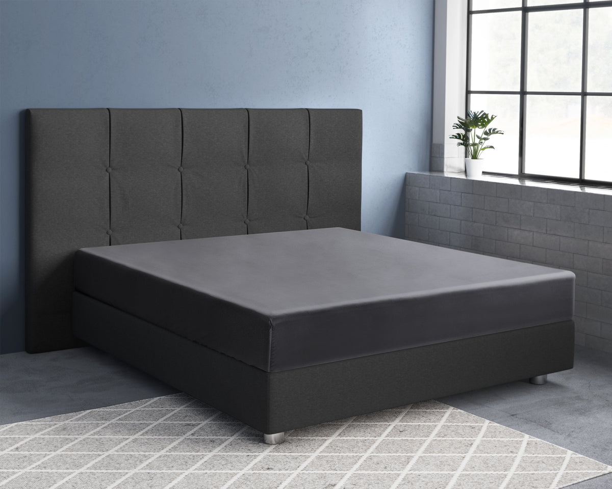 Hoeslaken katoensatijn T210 antraciet 90 x 200 cm, hoekhoogte 30 cm, ademend en zijdezacht