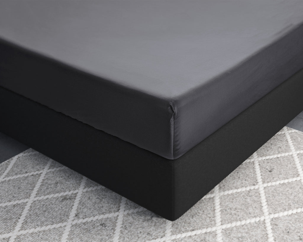 Hoeslaken katoensatijn T210 antraciet 90 x 200 cm, hoekhoogte 30 cm, ademend en zijdezacht