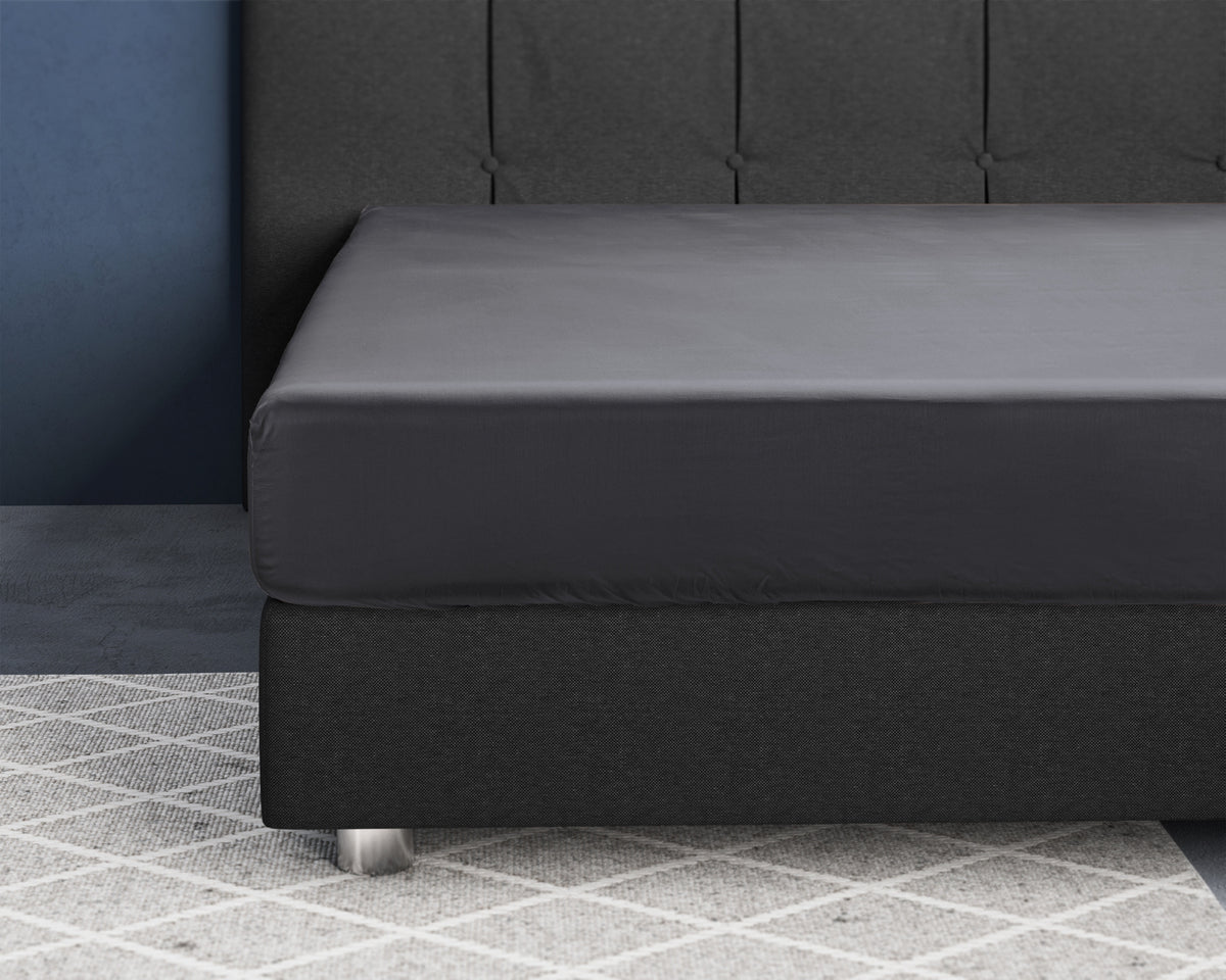 Hoeslaken katoensatijn T210 antraciet 120 x 200 cm, hoekhoogte 30 cm voor de slaapkamer