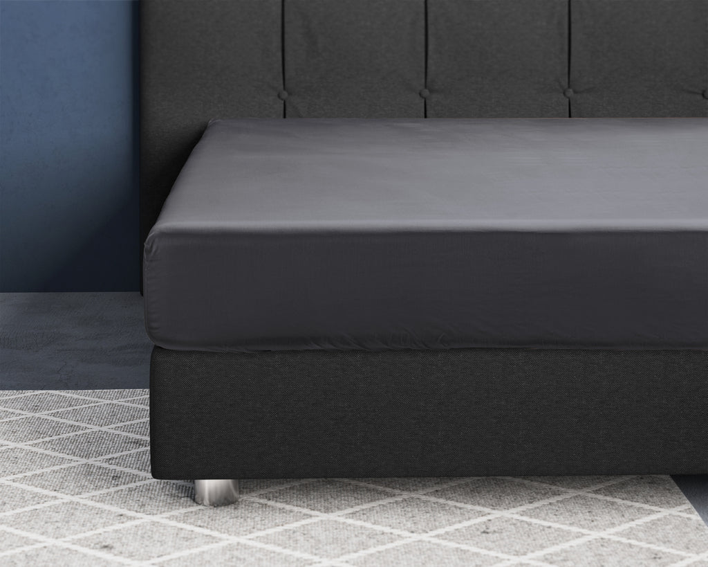 Hoeslaken katoensatijn antraciet 180 x 210 cm, hoekhoogte 30 cm, voor matrassen tot 30 cm