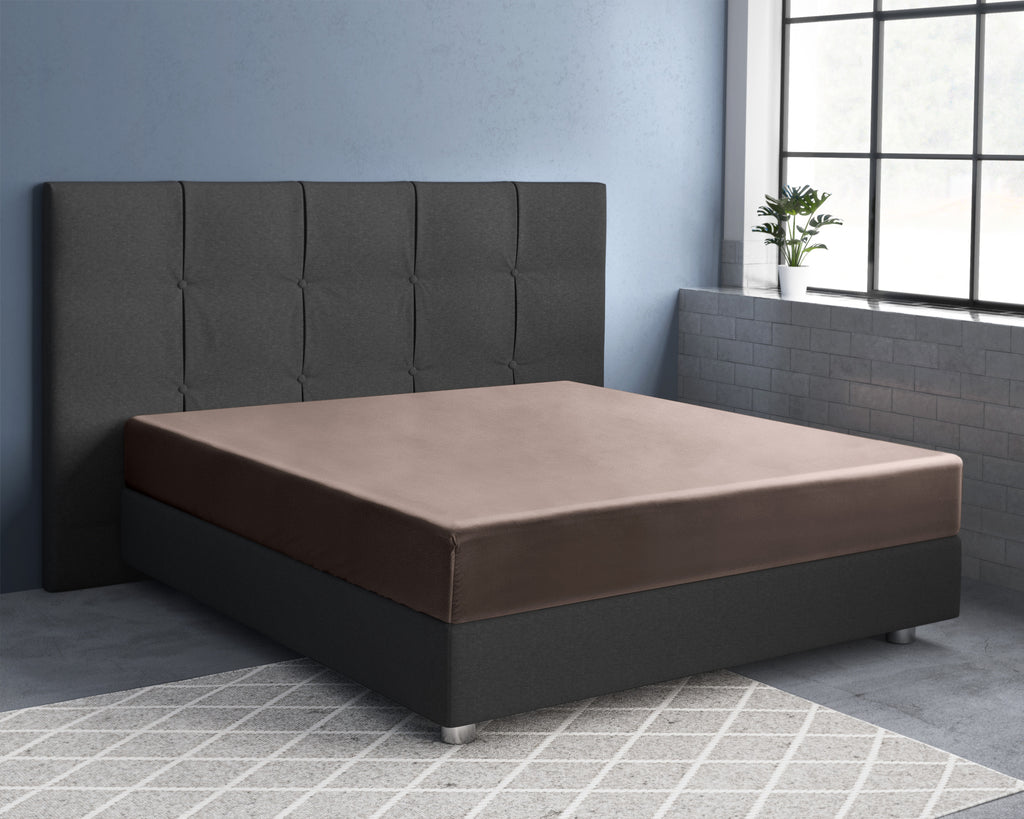 Hoeslaken katoensatijn taupe 120 x 200 cm, hoekhoogte 30 cm, glad en ademend voor de slaapkamer