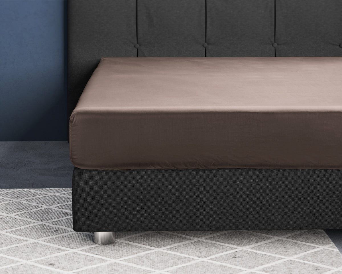 Hoeslaken katoensatijn taupe 160 x 200 cm, hoekhoogte 30 cm, voor de slaapkamer