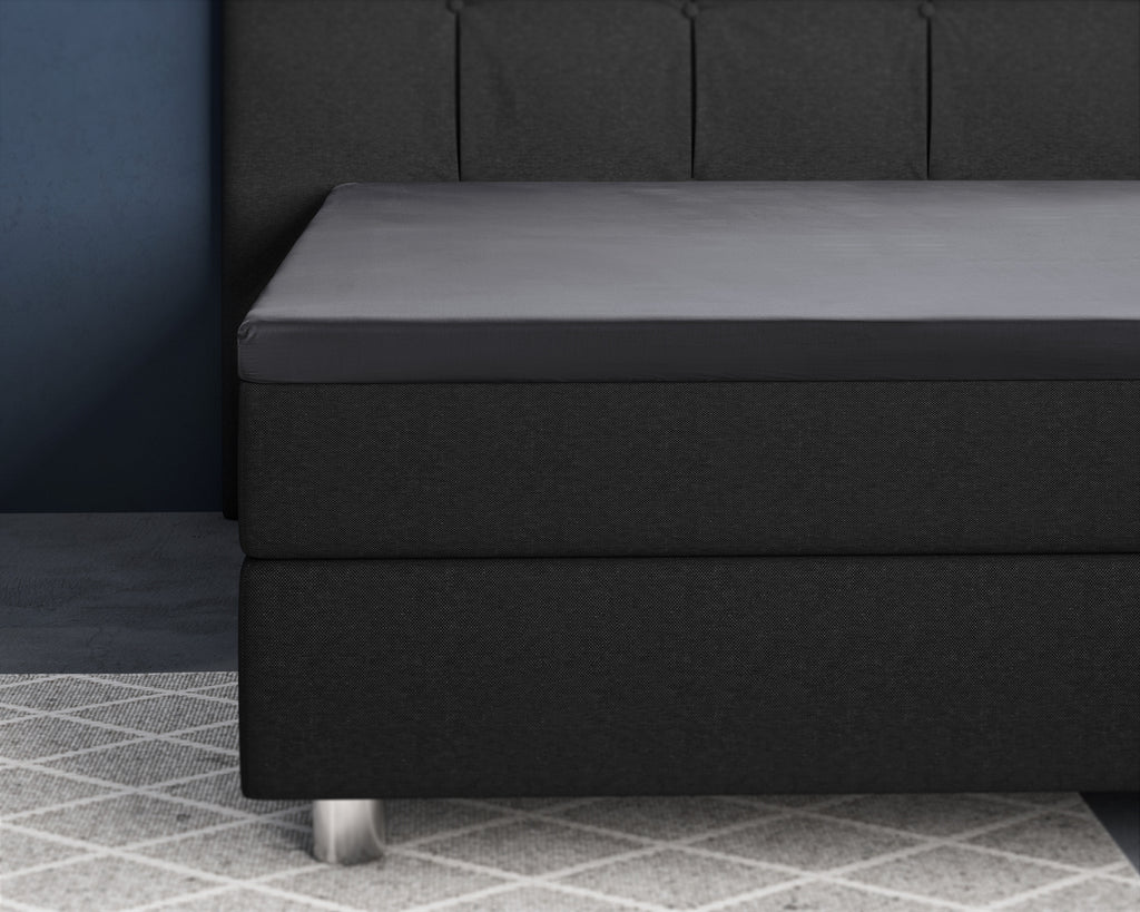 Hoeslaken topper katoensatijn T210 antraciet 140 x 200 cm, hoekhoogte 15 cm, slaapkamer