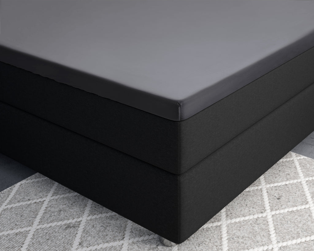 Hoeslaken topper katoensatijn T210 antraciet 140 x 200 cm, hoekhoogte 15 cm, slaapkamer