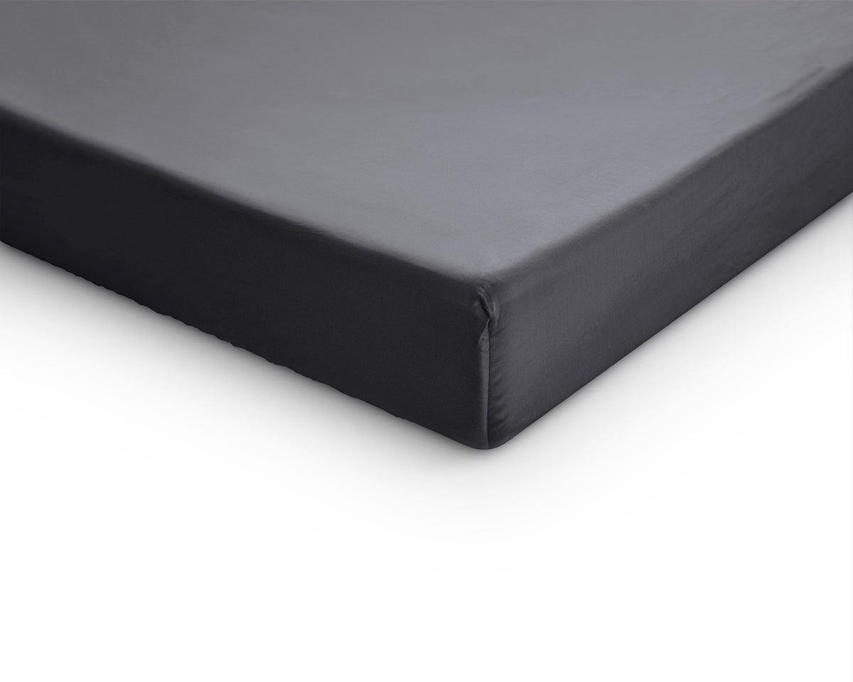 Hoeslaken topper katoensatijn T210 antraciet 140 x 200 cm, hoekhoogte 15 cm, slaapkamer