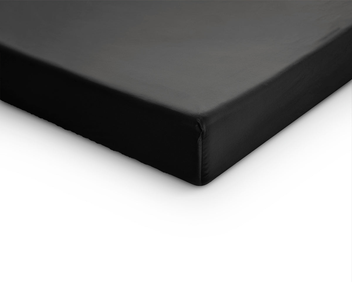 Topperhoeslaken katoensatijn zwart 180 x 220 cm, hoekhoogte 15 cm, elastische rand voor slaapkamer