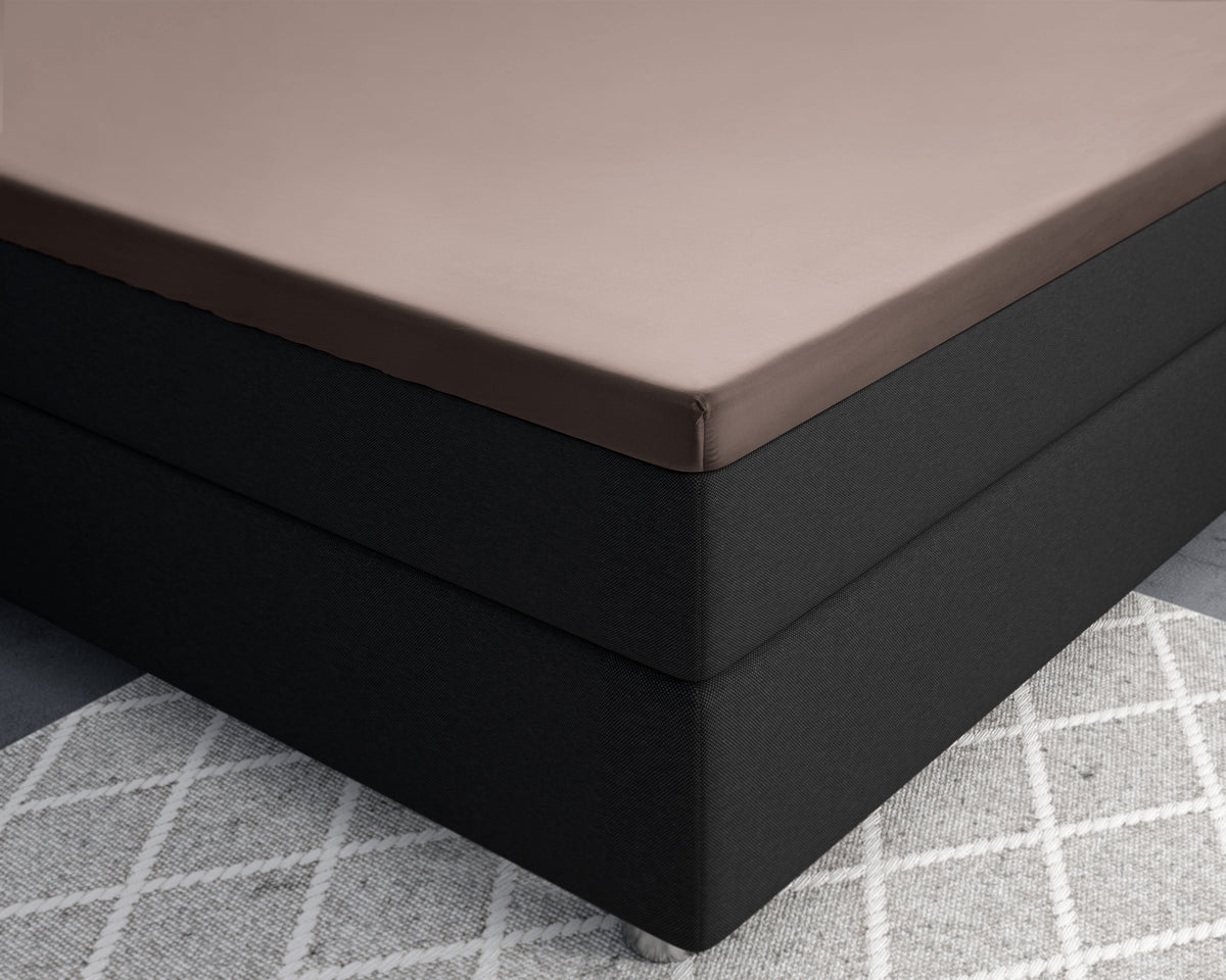 Topper hoeslaken katoensatijn taupe, 140 x 200 cm, T210, hoekhoogte 15 cm, voor slaapkamer