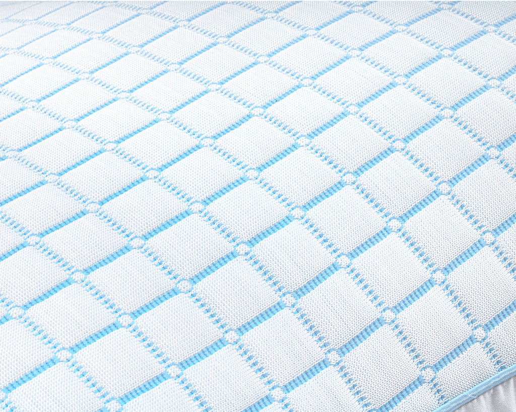Neksteunkussen verkoelend microgel, wit met blauw, 45 x 65 cm, hoogte 8 cm, voor zij-, rug- en buikslapers