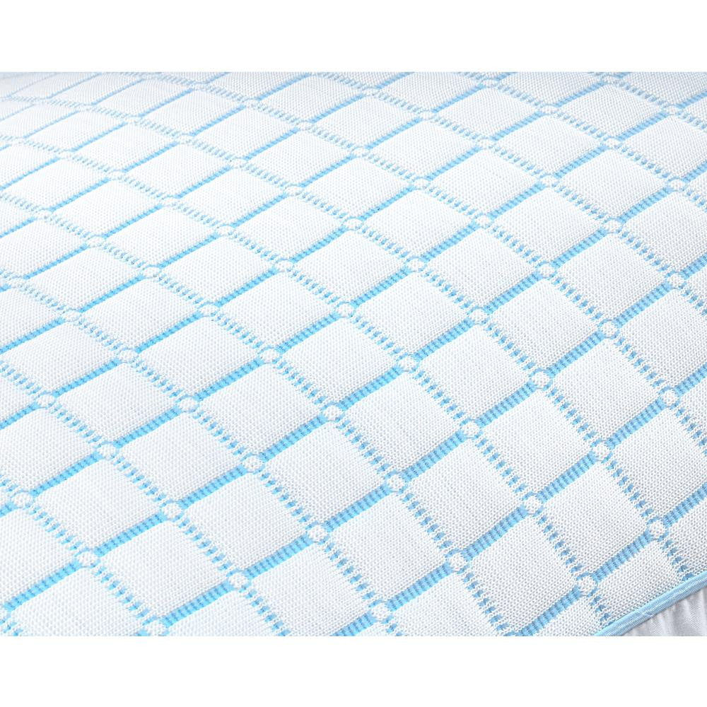Neksteunkussen verkoelend microgel, wit met blauw, 45 x 65 cm, hoogte 8 cm, voor zij-, rug- en buikslapers